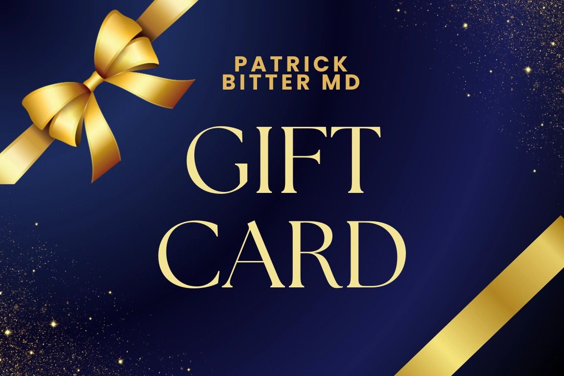 Gift card design with ribbon and sparkles.