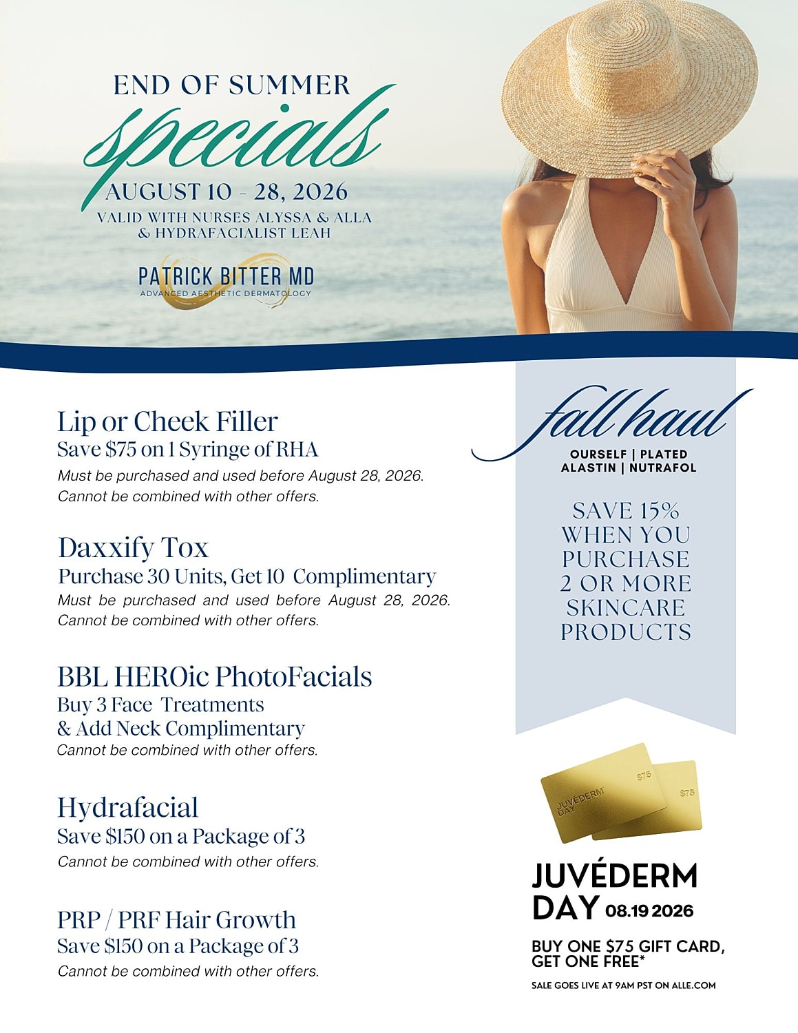 End of summer skincare specials promotion flyer